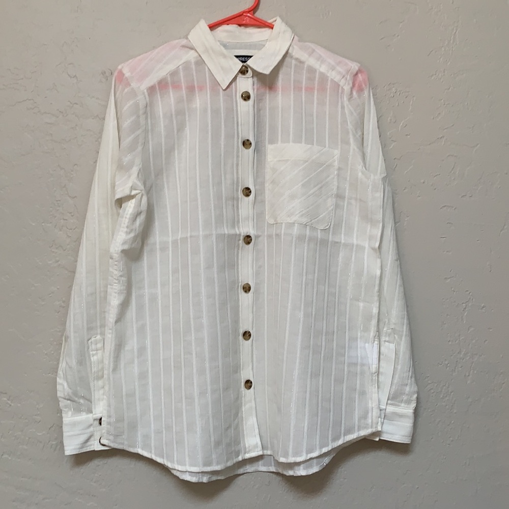 NWT Express metallic striped boyfriend shirt